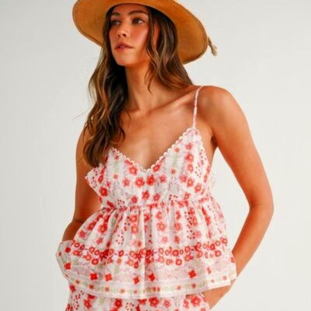 MABLE Floral Printed Peplum Top and Shorts Set